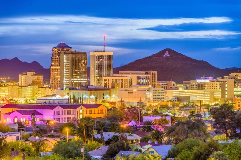 View of the city of Tucson, AZ where Maloney Plastic Surgery Skin Care and Wellness is located.